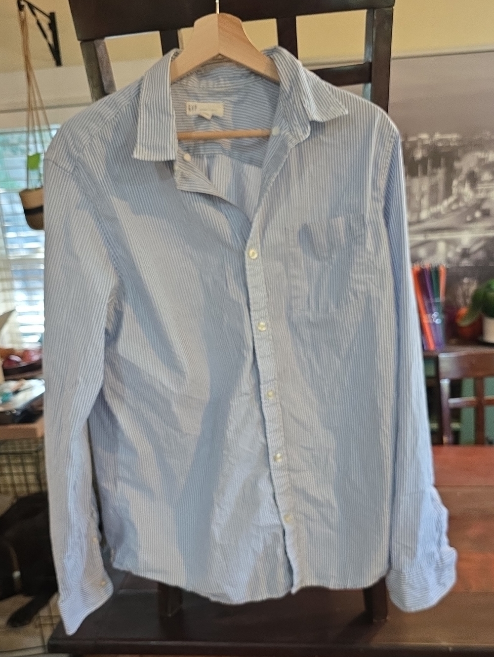 GAP Light Blue and White Pinstripe Men’s Button-Down Shirt